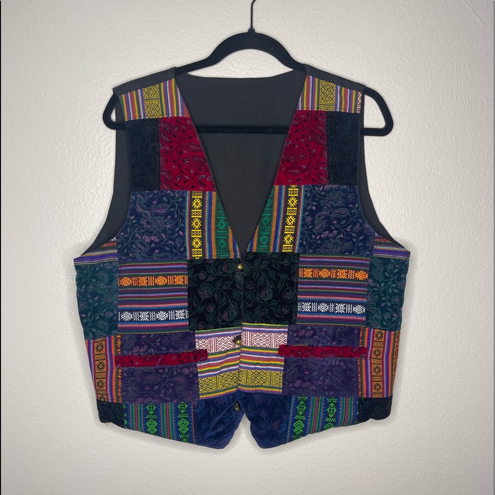 Black 90's Multi- Colored Patchwork Vest Size Large